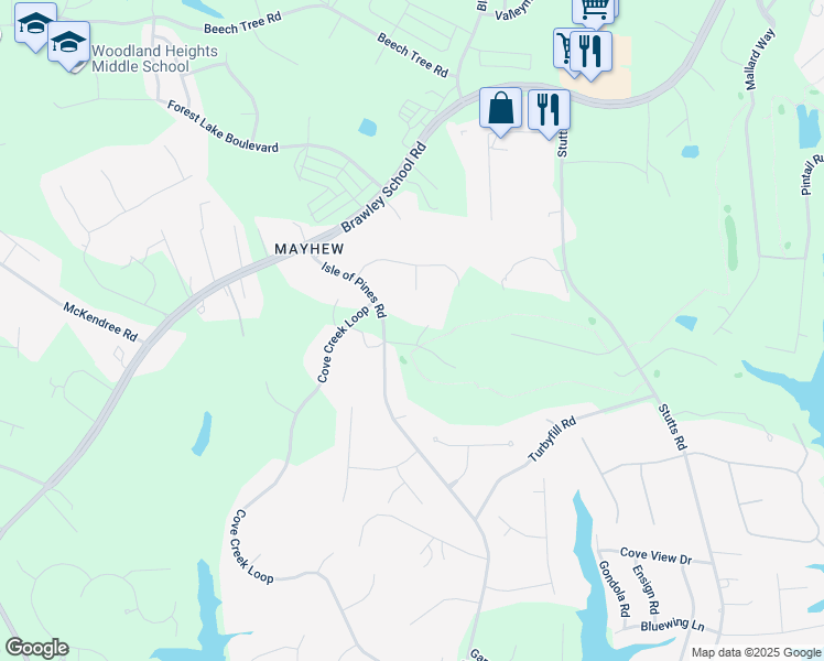 map of restaurants, bars, coffee shops, grocery stores, and more near Isle of Pines Road in Mooresville