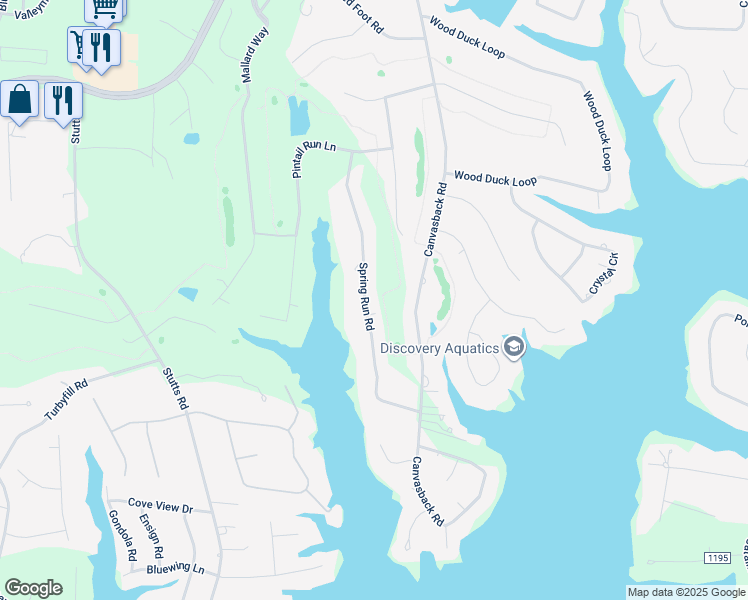 map of restaurants, bars, coffee shops, grocery stores, and more near 175 Spring Run Road in Mooresville