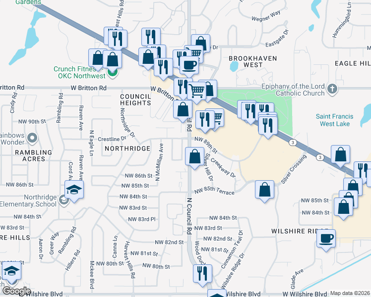 map of restaurants, bars, coffee shops, grocery stores, and more near in Oklahoma City