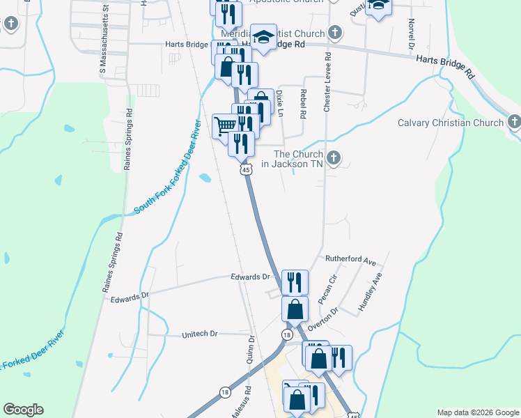 map of restaurants, bars, coffee shops, grocery stores, and more near 1798 S Highland Ave in Jackson