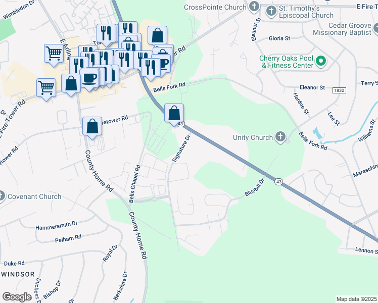 map of restaurants, bars, coffee shops, grocery stores, and more near 4109 Kittrell Farms Drive in Greenville