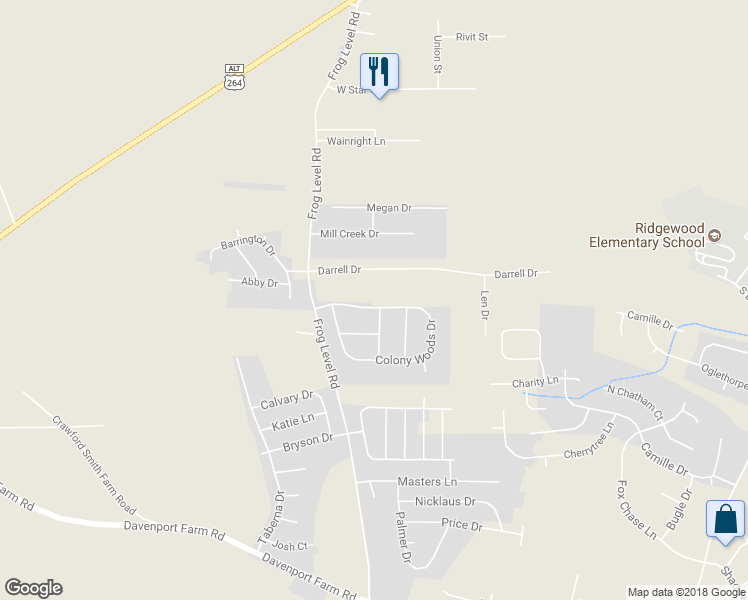 map of restaurants, bars, coffee shops, grocery stores, and more near 4104 Colony Woods Drive in Greenville