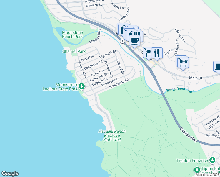 map of restaurants, bars, coffee shops, grocery stores, and more near 470 Worcester Drive in Cambria