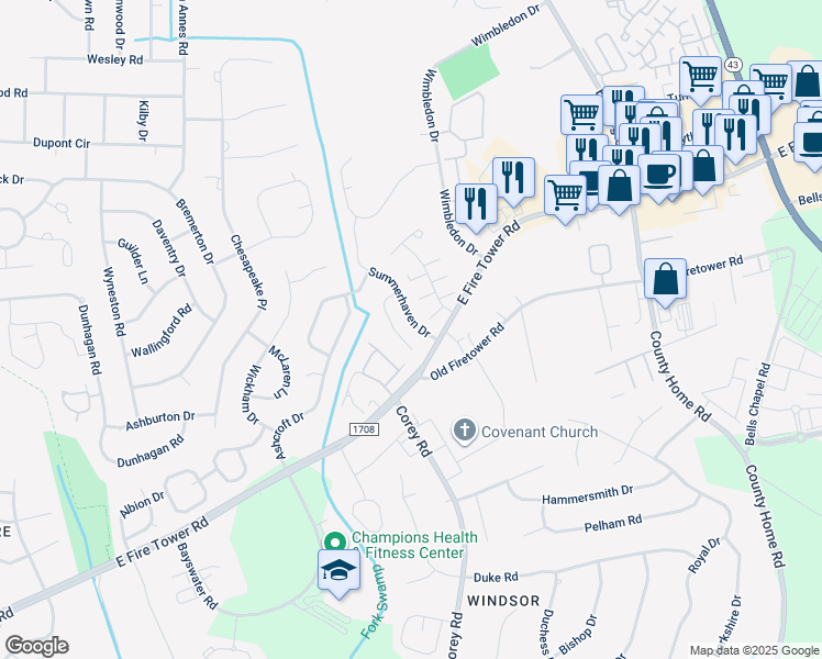 map of restaurants, bars, coffee shops, grocery stores, and more near 2008 Summerhaven Drive in Greenville