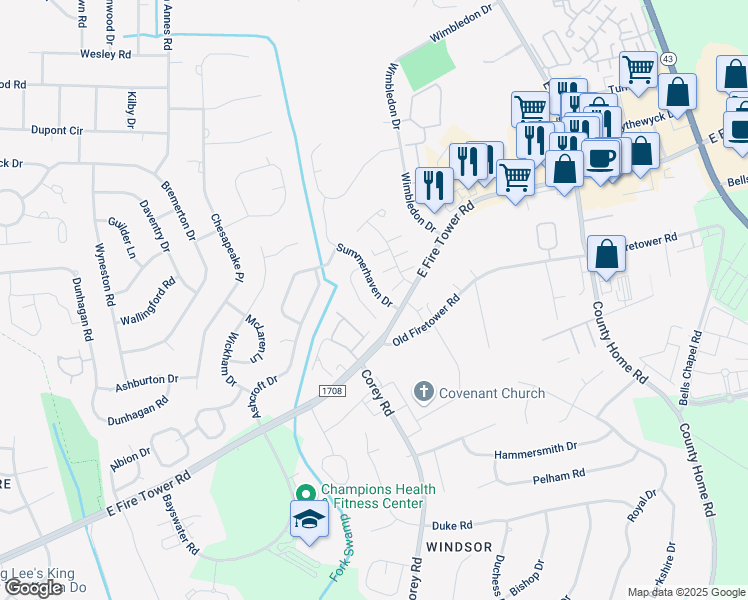 map of restaurants, bars, coffee shops, grocery stores, and more near 2008 Summerhaven Drive in Greenville