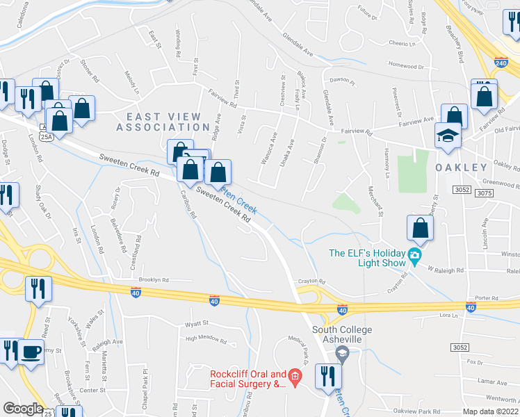 map of restaurants, bars, coffee shops, grocery stores, and more near 100 Edbar Street in Asheville