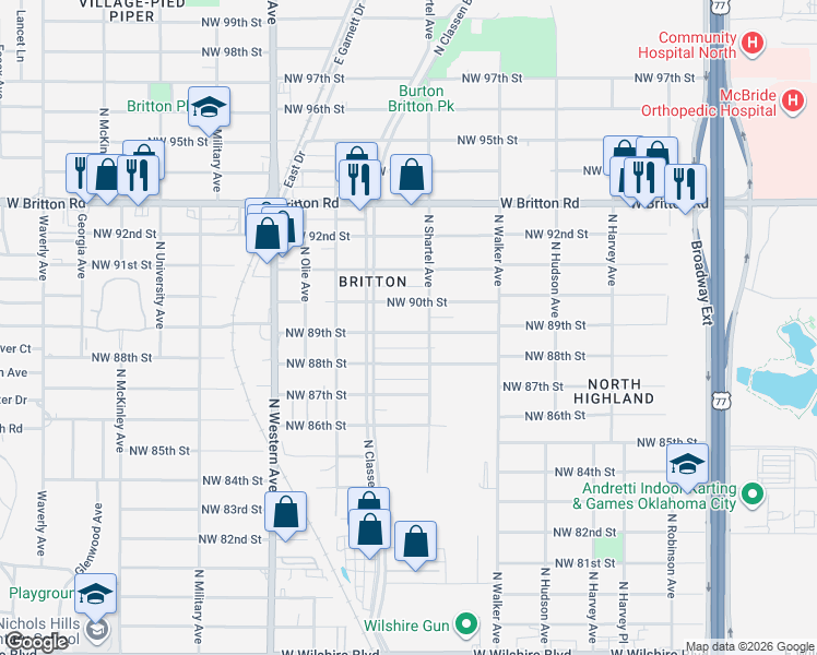 map of restaurants, bars, coffee shops, grocery stores, and more near 700 Northwest 90th Street in Oklahoma City