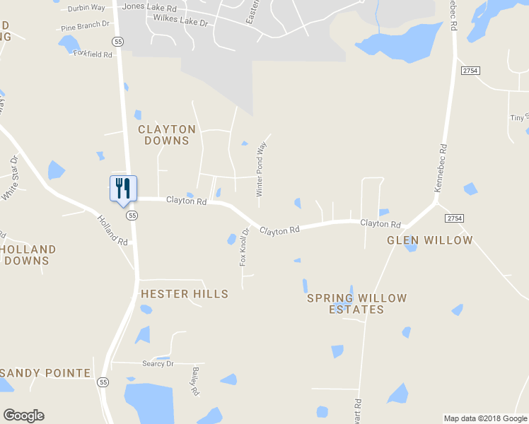 map of restaurants, bars, coffee shops, grocery stores, and more near 7221 Winter Pond Way in Fuquay Varina