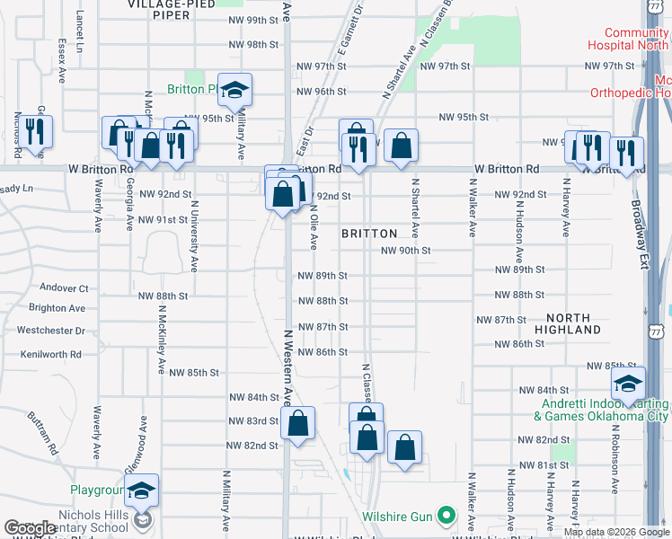 map of restaurants, bars, coffee shops, grocery stores, and more near 9020 North Francis Avenue in Oklahoma City