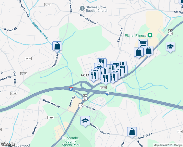 map of restaurants, bars, coffee shops, grocery stores, and more near 15 Crowell Road in Asheville