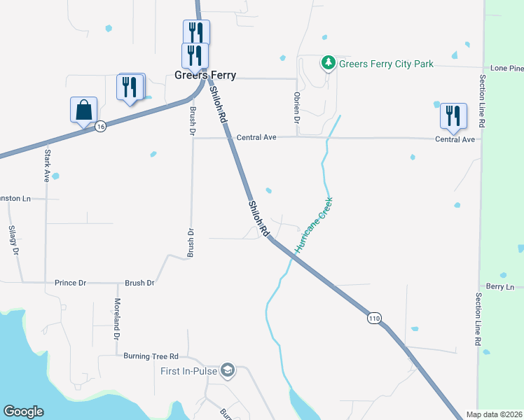 map of restaurants, bars, coffee shops, grocery stores, and more near 279 Shiloh Road in Greers Ferry