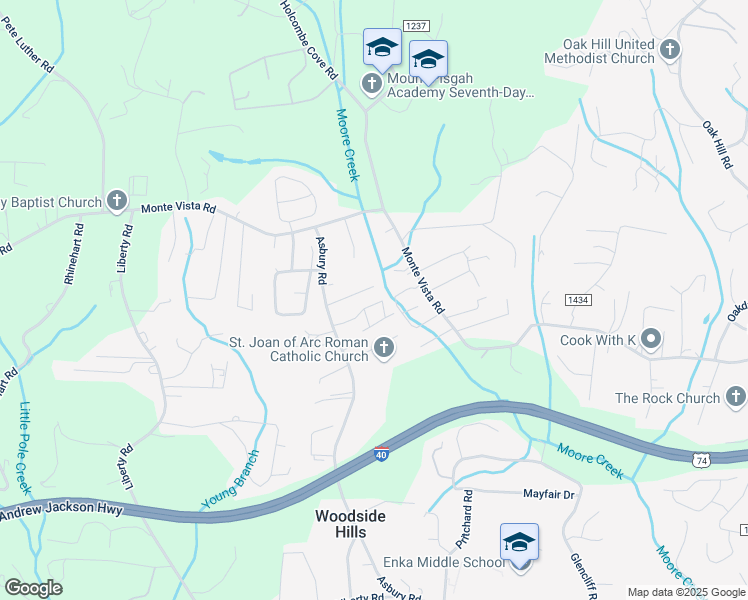 map of restaurants, bars, coffee shops, grocery stores, and more near 7 Asbury Acres Drive in Candler