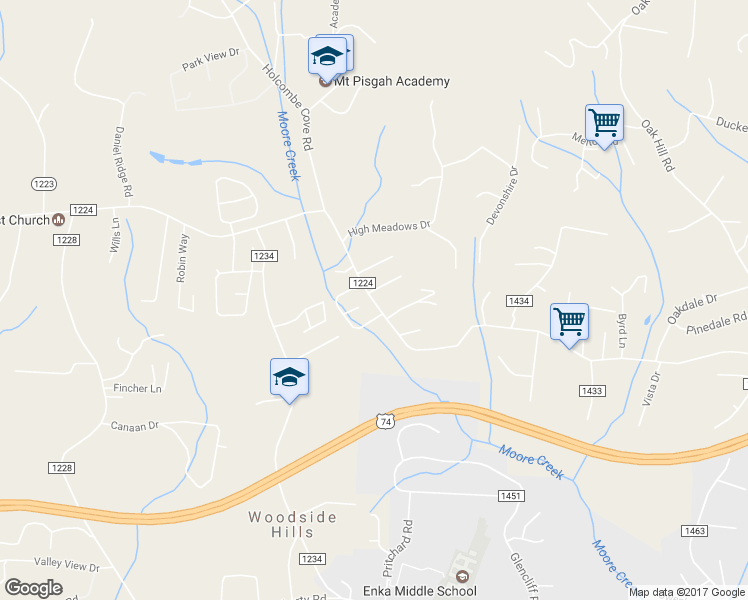 map of restaurants, bars, coffee shops, grocery stores, and more near 660 Monte Vista Road in Candler