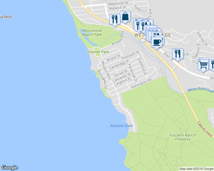 map of restaurants, bars, coffee shops, grocery stores, and more near 5134 Nottingham Drive in Cambria