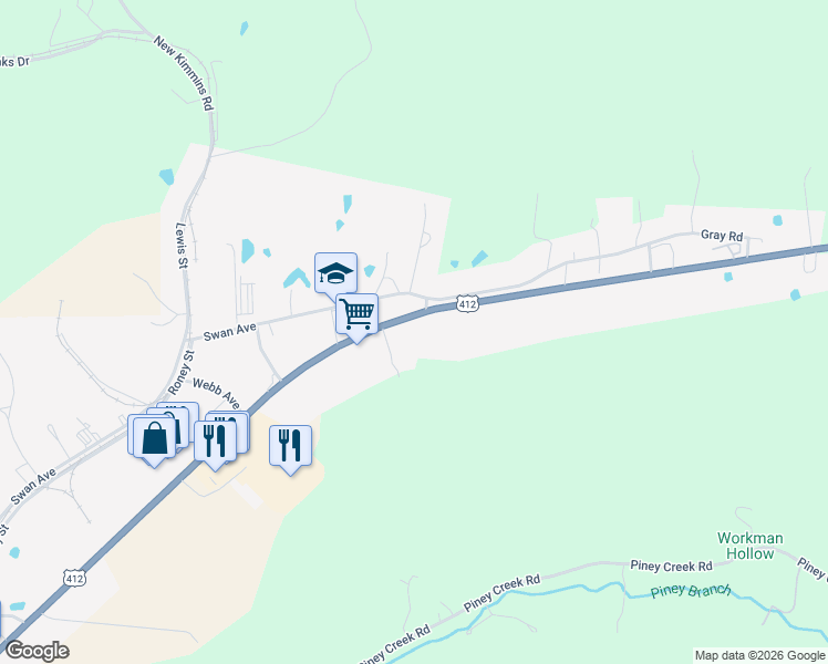 map of restaurants, bars, coffee shops, grocery stores, and more near 704 Columbia Hwy in Hohenwald