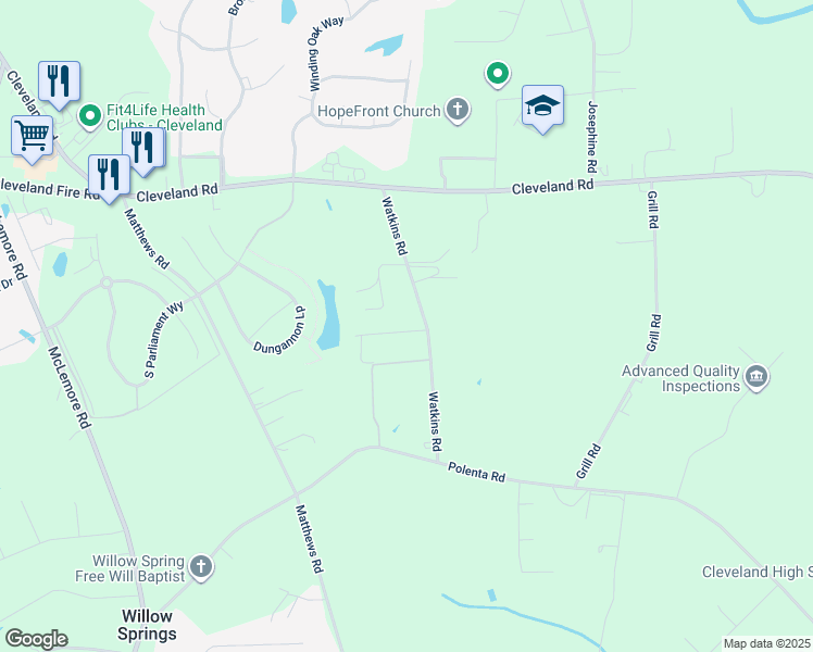 map of restaurants, bars, coffee shops, grocery stores, and more near 310 Watkins Rd in Clayton