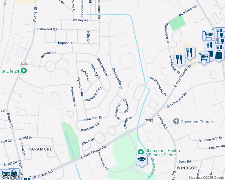 map of restaurants, bars, coffee shops, grocery stores, and more near 811 Bremerton Drive in Greenville