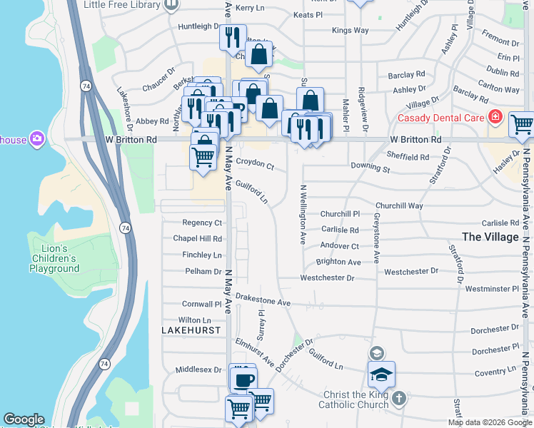 map of restaurants, bars, coffee shops, grocery stores, and more near 2841 Guilford Lane in Oklahoma City