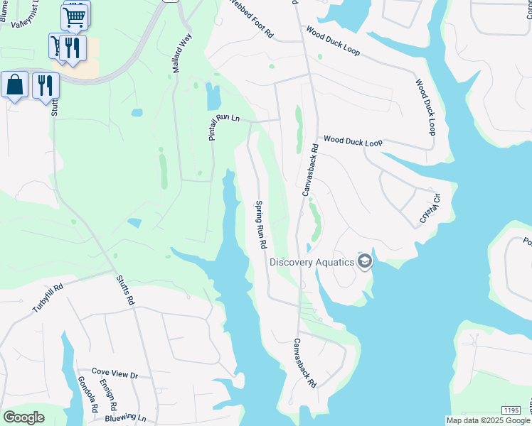 map of restaurants, bars, coffee shops, grocery stores, and more near Spring Run Road in Mooresville