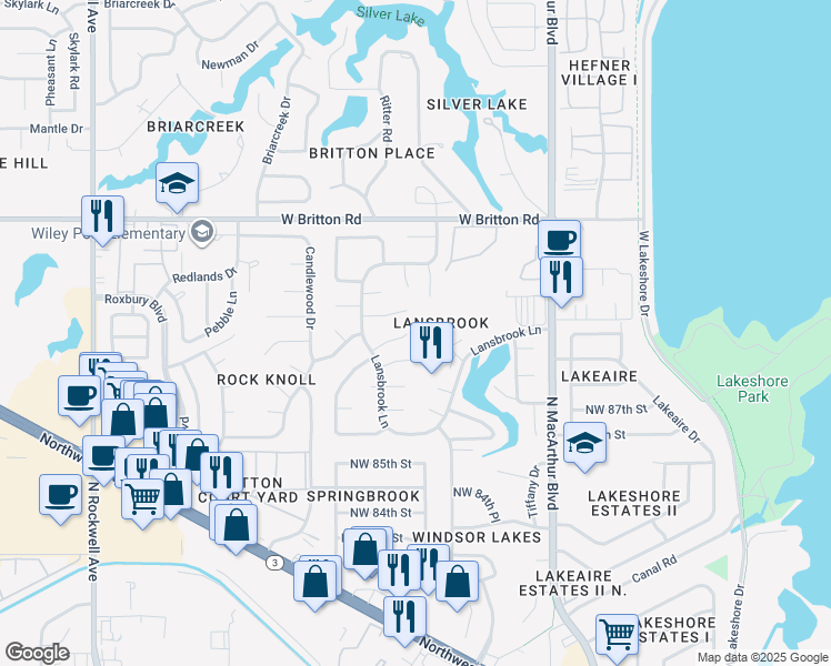 map of restaurants, bars, coffee shops, grocery stores, and more near 6300 Chatham Road in Oklahoma City