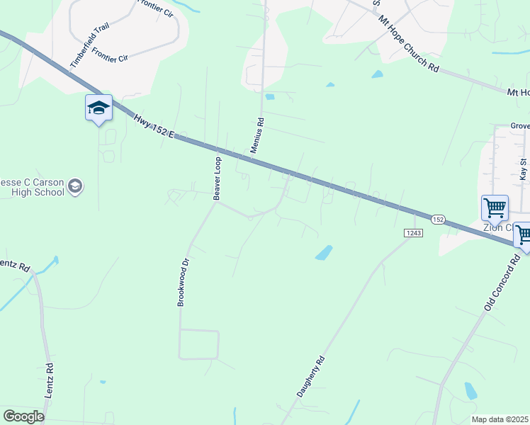 map of restaurants, bars, coffee shops, grocery stores, and more near Beaver Loop in China Grove