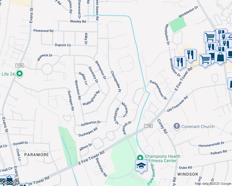 map of restaurants, bars, coffee shops, grocery stores, and more near 834 Chesapeake Place in Greenville