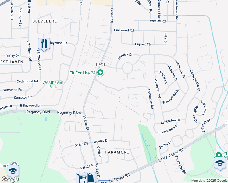 map of restaurants, bars, coffee shops, grocery stores, and more near 3866 Dunhagan Road in Greenville