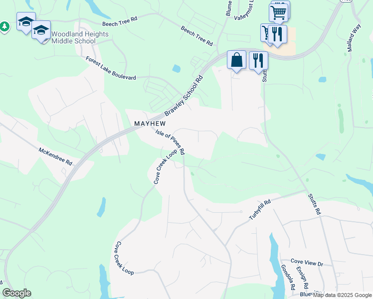 map of restaurants, bars, coffee shops, grocery stores, and more near 155 Isle of Pines Road in Mooresville