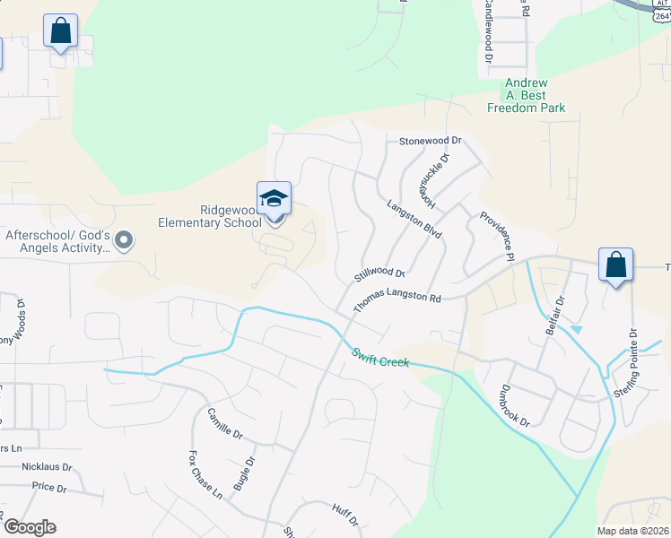 map of restaurants, bars, coffee shops, grocery stores, and more near 3621-3629 Flora Drive in Winterville
