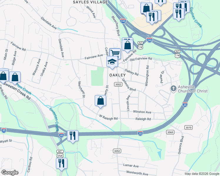 map of restaurants, bars, coffee shops, grocery stores, and more near 71 Liberty Street in Asheville