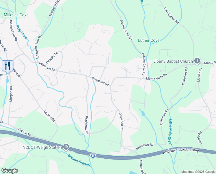 map of restaurants, bars, coffee shops, grocery stores, and more near 193 Dogwood Road in Candler