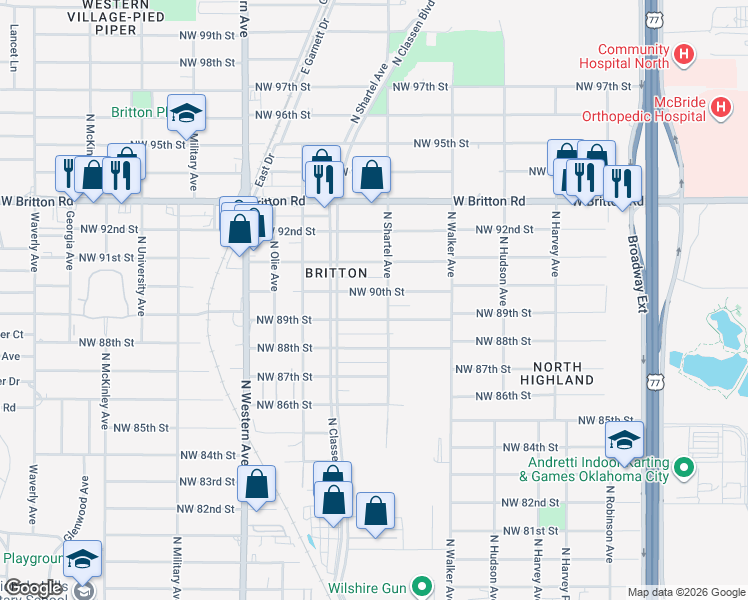 map of restaurants, bars, coffee shops, grocery stores, and more near 700 Northwest 90th Street in Oklahoma City
