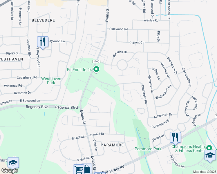 map of restaurants, bars, coffee shops, grocery stores, and more near 3866 Dunhagan Road in Greenville