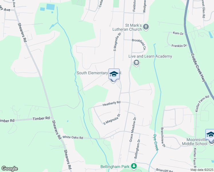 map of restaurants, bars, coffee shops, grocery stores, and more near 839 South Magnolia Street in Mooresville