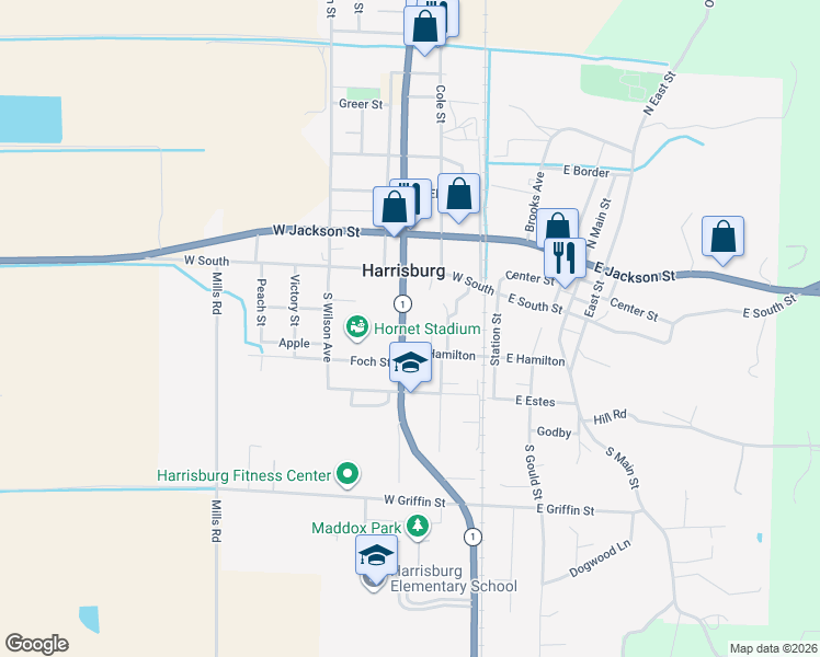 map of restaurants, bars, coffee shops, grocery stores, and more near 204 South Illinois Avenue in Harrisburg