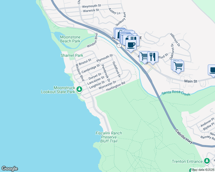 map of restaurants, bars, coffee shops, grocery stores, and more near 470 Worcester Drive in Cambria