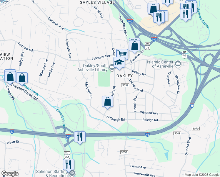 map of restaurants, bars, coffee shops, grocery stores, and more near 71 Liberty Street in Asheville