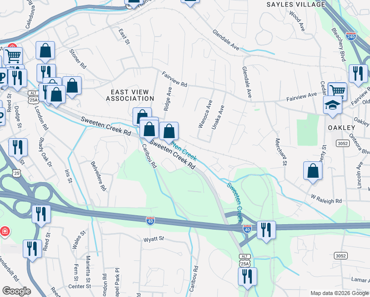 map of restaurants, bars, coffee shops, grocery stores, and more near 125 Sweeten Creek Road in Asheville