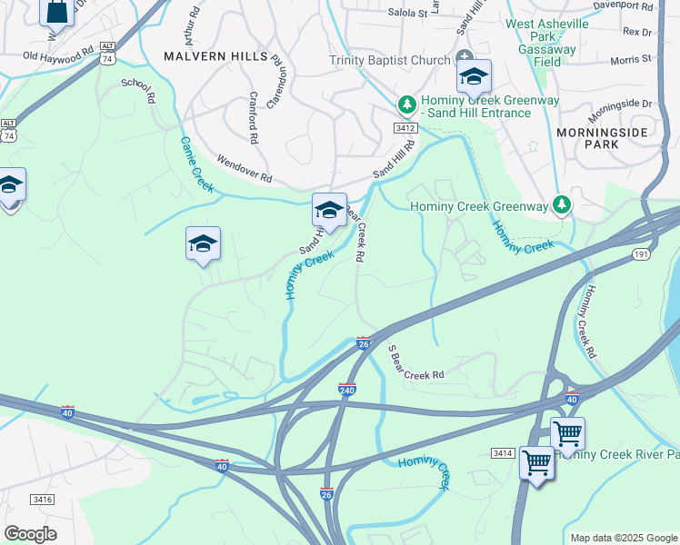 map of restaurants, bars, coffee shops, grocery stores, and more near 31 South Bear Creek Road in Asheville