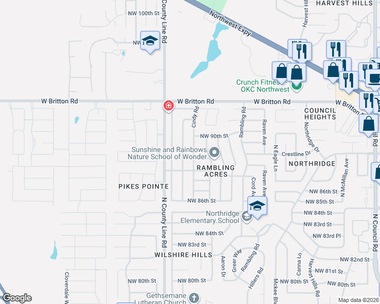 map of restaurants, bars, coffee shops, grocery stores, and more near 8901 Tracy Drive in Oklahoma City