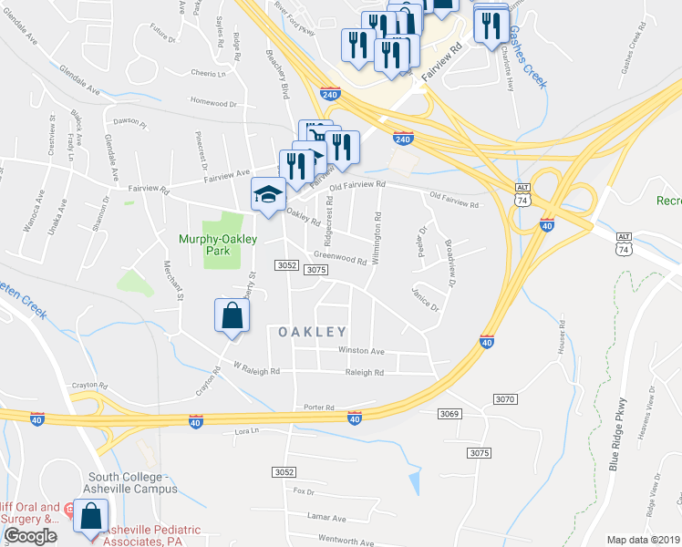map of restaurants, bars, coffee shops, grocery stores, and more near 52 Onteora Boulevard in Asheville