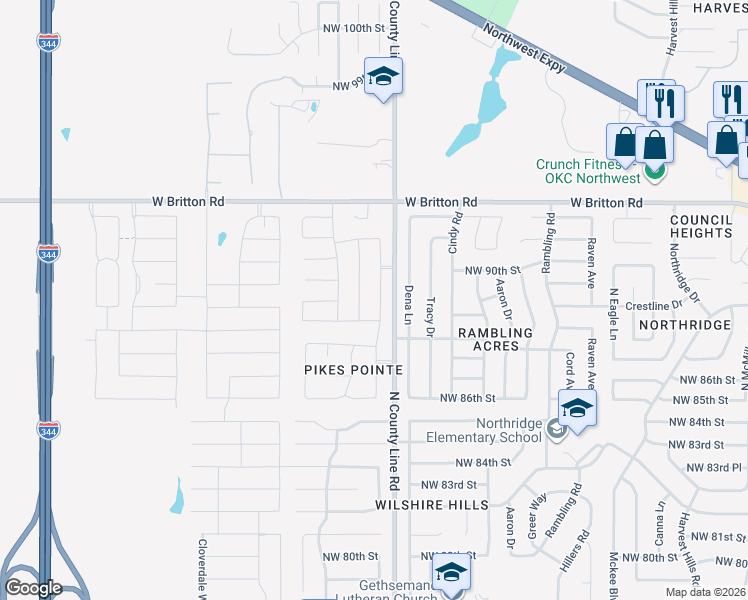 map of restaurants, bars, coffee shops, grocery stores, and more near 8908 Sue Anthony Lane in Yukon