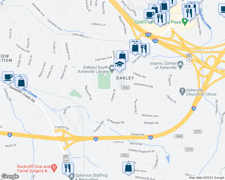 map of restaurants, bars, coffee shops, grocery stores, and more near 65 Liberty Street in Asheville