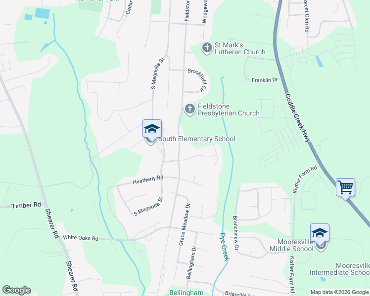 map of restaurants, bars, coffee shops, grocery stores, and more near 862 Fieldstone Road in Mooresville