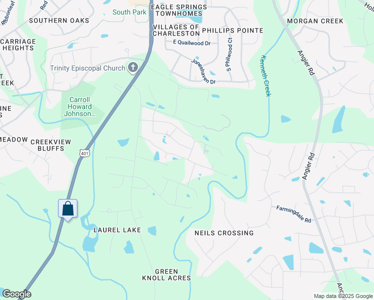 map of restaurants, bars, coffee shops, grocery stores, and more near 1336 London Meadow Way in Fuquay-Varina