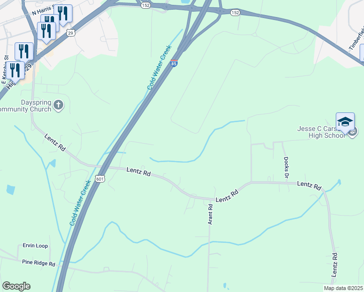 map of restaurants, bars, coffee shops, grocery stores, and more near Deer Haven Drive in China Grove