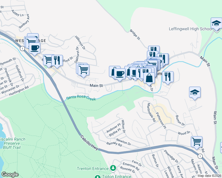 map of restaurants, bars, coffee shops, grocery stores, and more near in Cambria