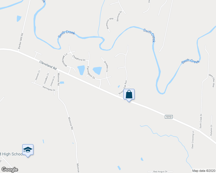 map of restaurants, bars, coffee shops, grocery stores, and more near 80 Thornhill Court in Clayton