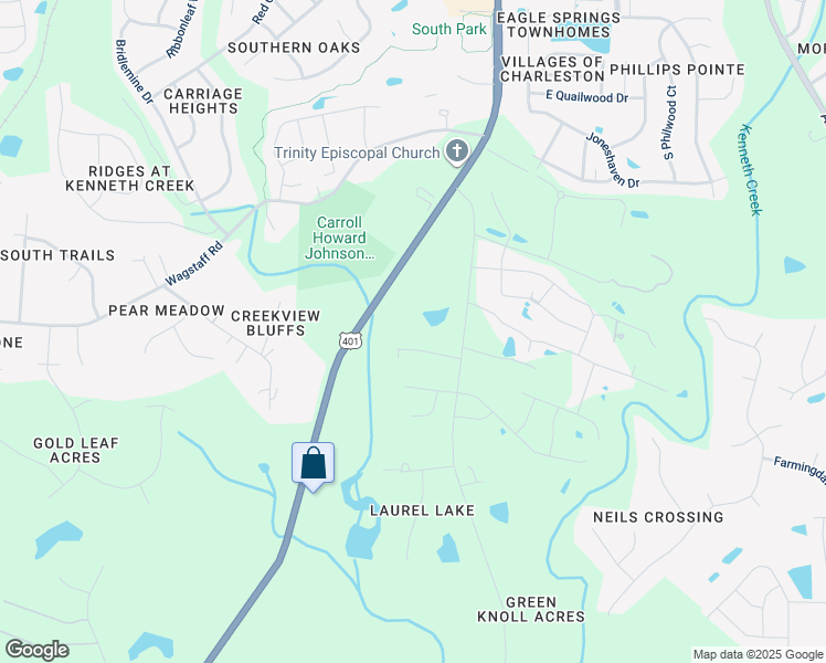 map of restaurants, bars, coffee shops, grocery stores, and more near 1400 Bowling Road in Fuquay Varina