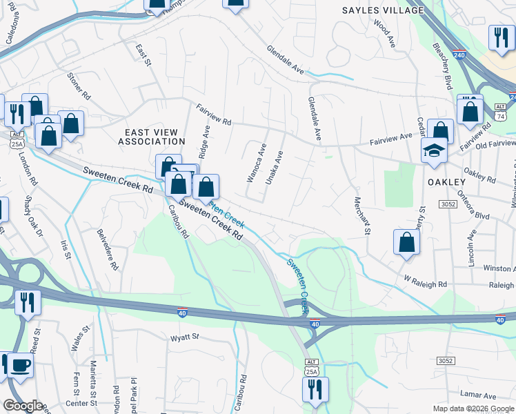 map of restaurants, bars, coffee shops, grocery stores, and more near 100 Edbar Street in Asheville
